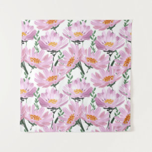 Pink Garden Blume: HandGezeichnet Nahtlos. Wandteppich
