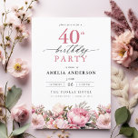 Pink Garden Blumenkalligraphie 40. Geburtstag Einladung<br><div class="desc">Feiern Sie stilvoll mit einer Blumenkalligraphie aus dem 40. Jahrhundert, perfekt für einen Meilenstein-Event. Mit lebendigen Blumenmotiven und eleganter Kalligraphie Set diese Einladung einen skurrilen und dennoch raffinierten Ton für Ihre Feier. Das üppige Gartenthema verbindet natürliche Schönheit mit anmutiger Typografie und schafft einen zeitlosen und einladenden Look. Ideal für Ansammlungen...</div>