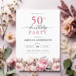 Pink Garden Blumenkalligraphie 50. Geburtstag Einladung<br><div class="desc">Feiern Sie stilvoll mit einer Blumenkalligraphie aus dem 50. Jahrhundert, perfekt für einen Meilenstein-Event. Mit lebendigen Blumenmotiven und eleganter Kalligraphie Set diese Einladung einen skurrilen und dennoch raffinierten Ton für Ihre Feier. Das üppige Gartenthema verbindet natürliche Schönheit mit anmutiger Typografie und schafft einen zeitlosen und einladenden Look. Ideal für Ansammlungen...</div>