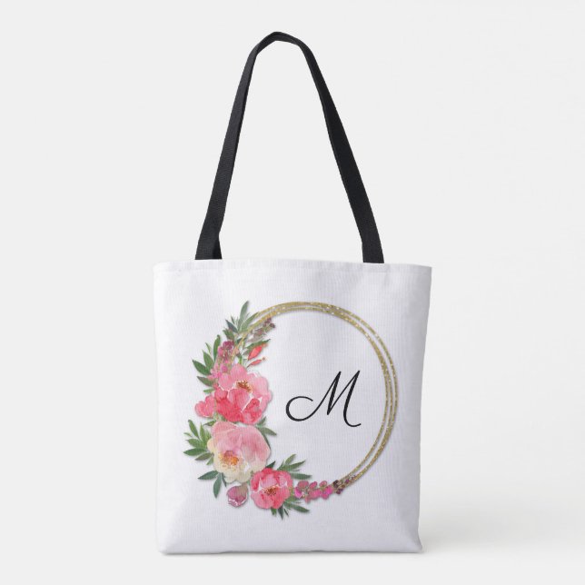 Pink Garden Blumenkraut Monogramm Totbeutel Tasche (Rückseite)