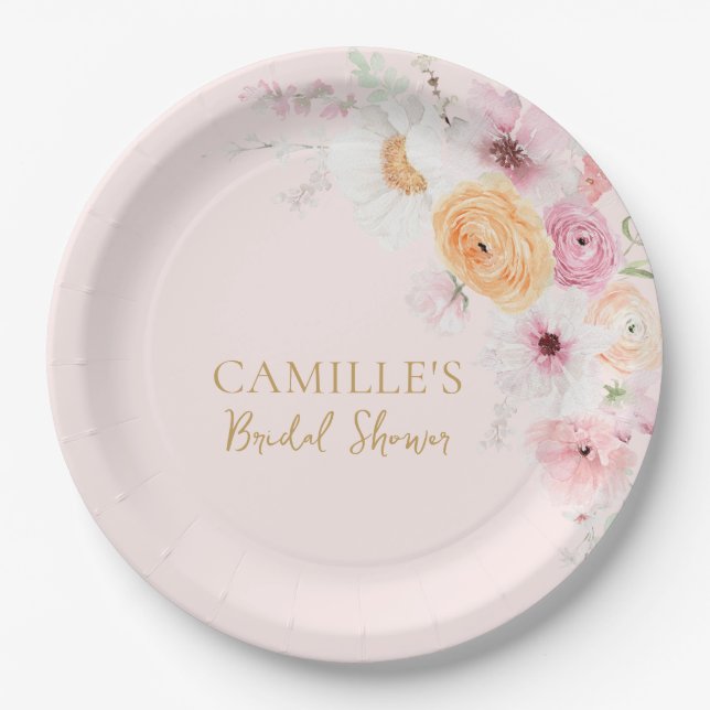Pink Garden Brautparty Pappteller (Vorderseite)