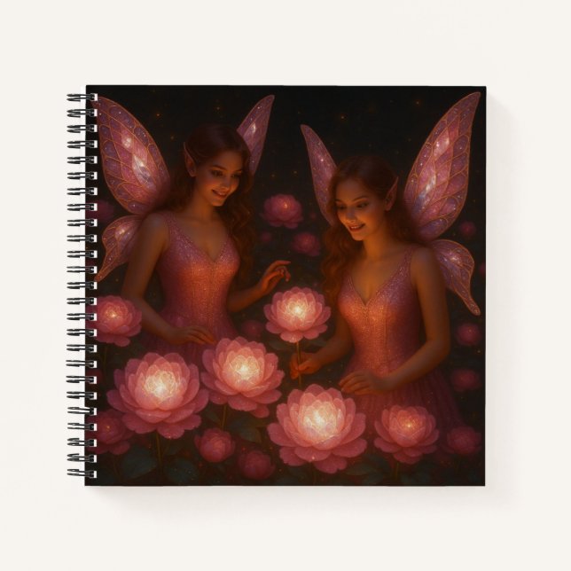 Pink Garden Fairies Hardcover Spiral Notebook Notizbuch (Vorderseite)