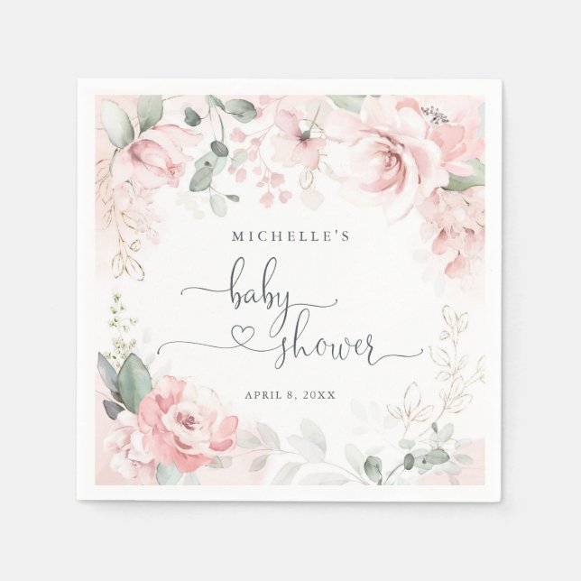 Pink Garden Floral Baby Dusche Napkins Serviette (Vorderseite)