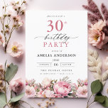 Pink Garden Floral Kalligraphie 30. Geburtstag Einladung<br><div class="desc">Feiern Sie stilvoll mit einer Blumenkalligraphie aus dem 30. Jubiläum, perfekt für einen Meilenstein. Mit lebendigen Blumenmotiven und eleganter Kalligraphie Set diese Einladung einen skurrilen und dennoch raffinierten Ton für Ihre Feier. Das üppige Gartenthema verbindet natürliche Schönheit mit anmutiger Typografie und schafft einen zeitlosen und einladenden Look. Ideal für Ansammlungen...</div>