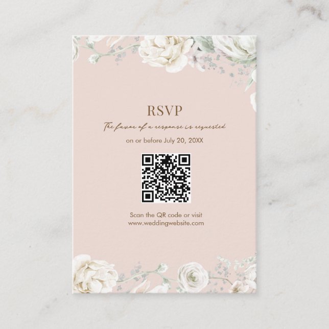 Pink Garden Floral QR Code Wedding RSVP Begleitkarte (Vorderseite)