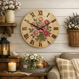 Pink Garden Flowers Wall Clock Große Wanduhr