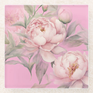 Pink Garden Peonies Coaster Glasuntersetzer
