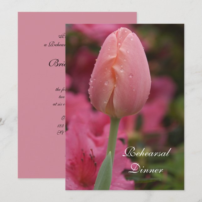 Pink Garden Tulip Hochzeit Probe Dinner einladen Einladung (Vorne/Hinten)