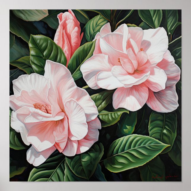 Pink Gardenia Flowers Art Imprimer Poster (Devant)