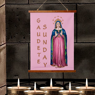 Pink Gaudete Sonntag BVM Advent Wall Tapestes Wandteppich Mit Holzrahmen