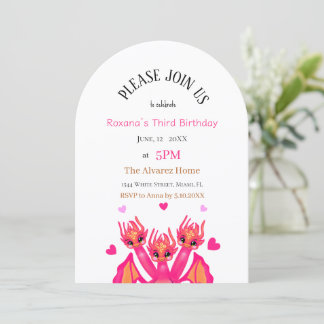 Pink Geburstag Drache Thema Einladung