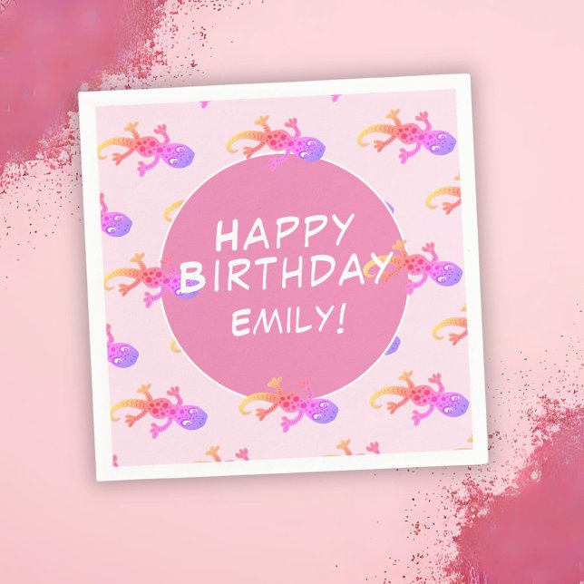 Pink Gecko Lizard Girly Girl Birthday Serviette (Von Creator hochgeladen)