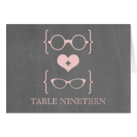 Pink Geeky Glasses Chalkboard Tischnummer Card