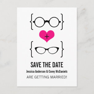 Pink Geeky Glasses Save the Date Postcard Ankündigungspostkarte