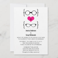 Pink Geeky Glasses Wedding Einladung