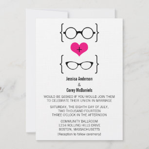 Pink Geeky Glasses Wedding Einladung