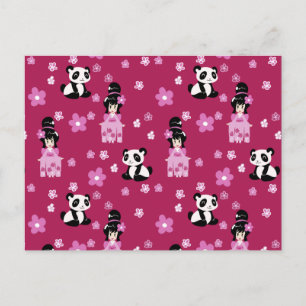 Pink Geisha Panda Blume Pattern Postkarte