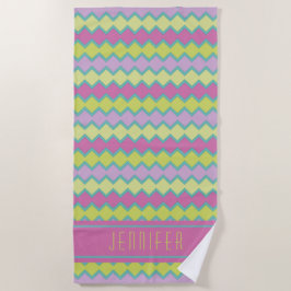 Pink-Gelb-Aqua-Geometrie-Muster Personalisiert Strandtuch