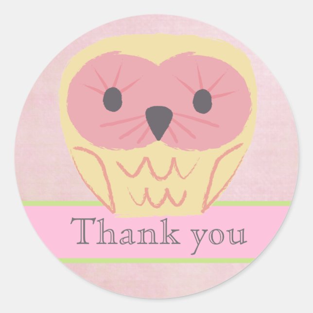 Pink & Gelb Owl Vielen Dank für die Etikettenaufkl Runder Aufkleber (Vorderseite)