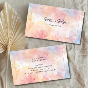 Pink Gelbe Aquarell-Wash-Haar-Nagel-Spa-Salon Visitenkarte