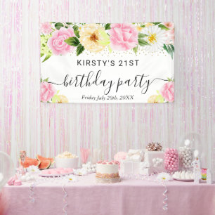 Pink-gelbe Boho-Blumen Geburtstagsbegrüßung Banner