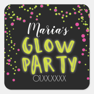 Pink Gelbe Glow Party Quadratischer Aufkleber