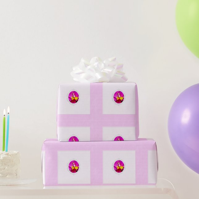 Pink-gelbe Orchideenzeitung Geschenkpapier (Partygeschenke)