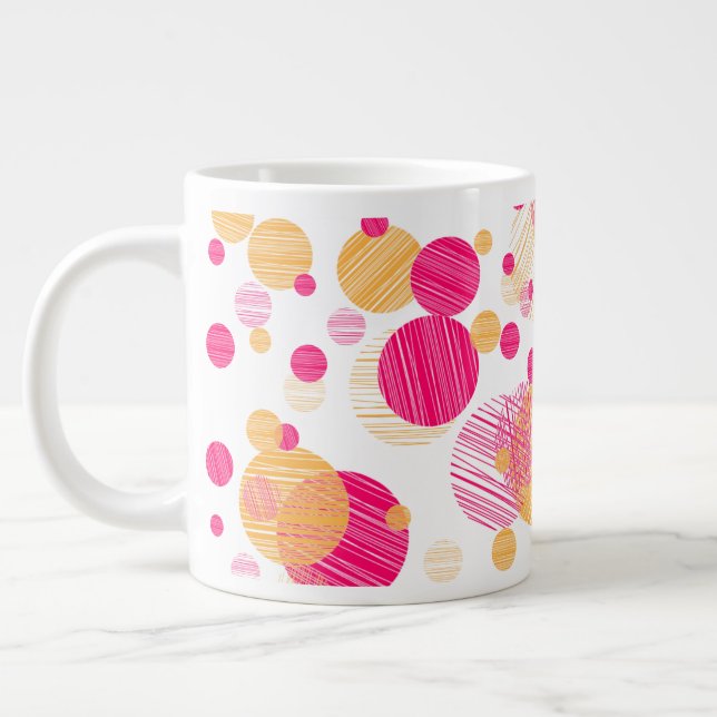 Pink-gelbe Polka-Dot-Muster Jumbo-Tasse (Links)
