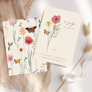 Pink-Gelbe Wildblume Whimsical Wedding RSVP Karte