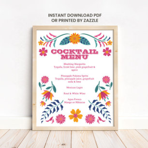 Pink Gelbes Mexikanisches Fiesta-Bar-Menü-Schild Poster