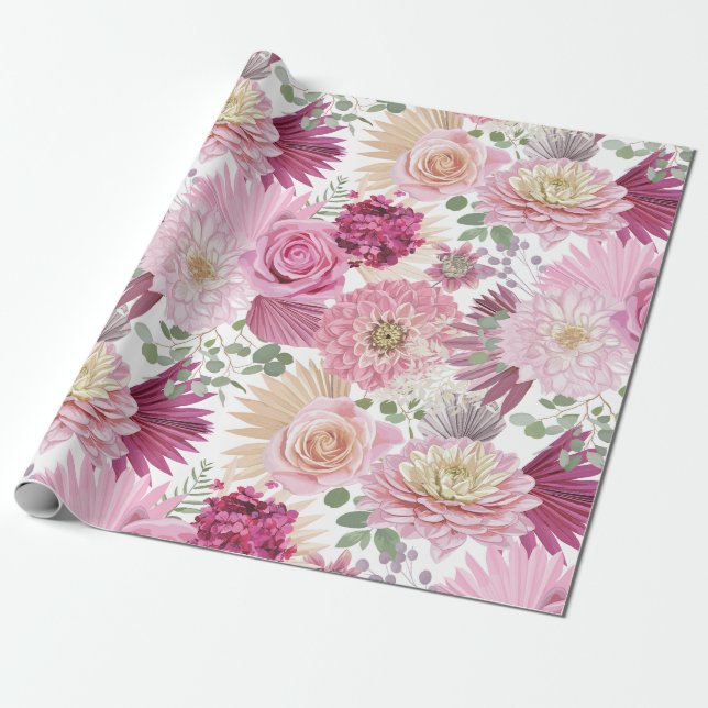 Pink-Gemischtgarten-Blume Geschenkpapier (Ungerollt)