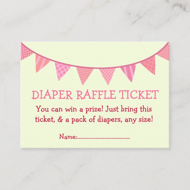 Pink Gemustert Flags - Windeln Raffle Ticket für G Begleitkarte (Vorderseite)
