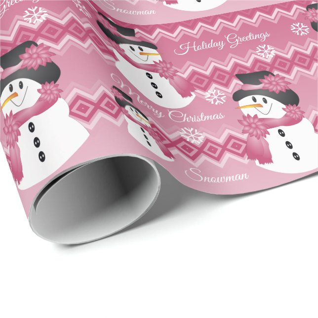 Pink Gemustert Snowman Geschenkpapier (Rolleneckpunkt)