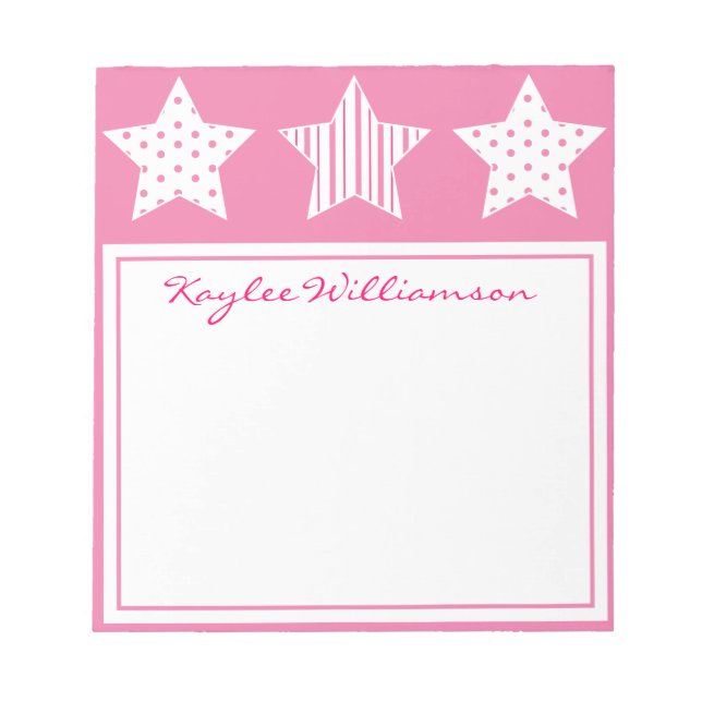Pink Gemustert Stars Notepad Notizblock (Vorderseite)