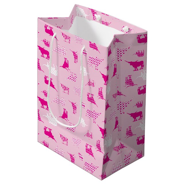 Pink Gemustertes Langornmuster Mittlere Geschenktüte (Vorderseite Schrägansicht)