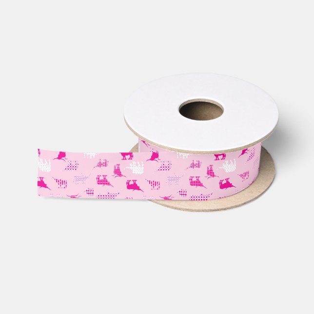 Pink Gemustertes Langornmuster Satinband (Spule)