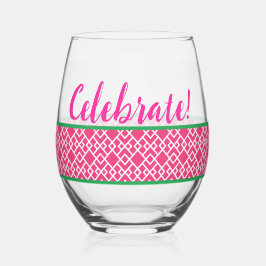 Pink Geometric Celebrate Weinglas Ohne Stiel