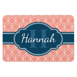 Pink Geometric Diamond Muster Blue Monogram Magnet