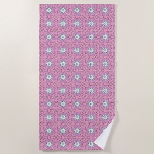 Pink geometric floral patterned  strandtuch (Vorderseite)