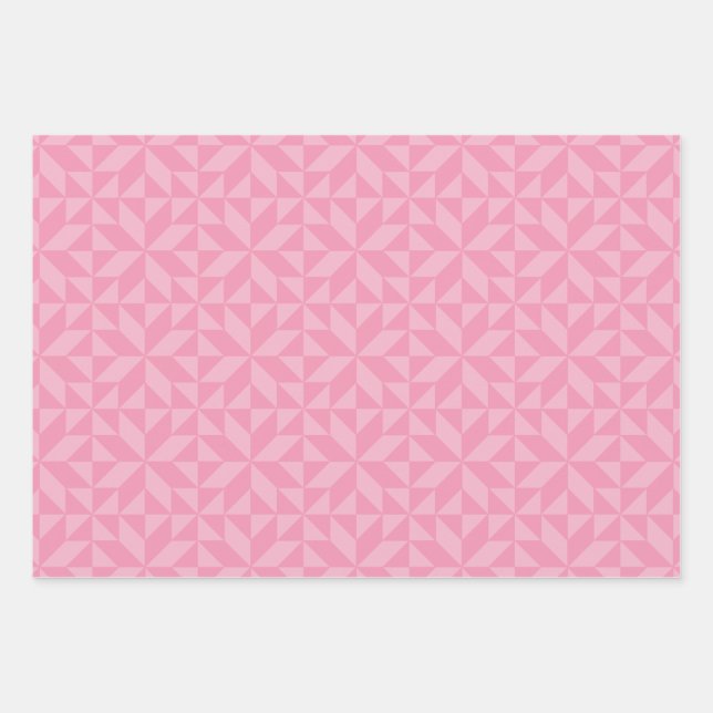 Pink Geometric Quilblock Pattern Geschenkpapier Set (Vorderseite)