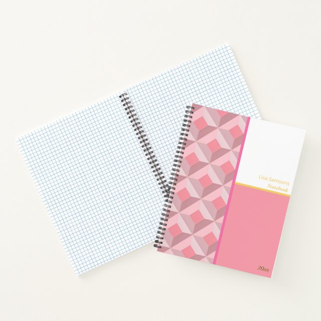 Pink Geometric Squares Custom Notebook Notizbuch (Innenseite)