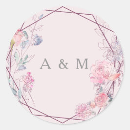 Pink Geometric Wreath Blume Moderne Hochzeit Runder Aufkleber