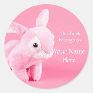 Pink gepolsterter Hasen-Buchzeichen-Aufkleber Runder Aufkleber