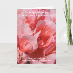 Pink Geranium Personalisiert 4. Hochzeitstag Karte