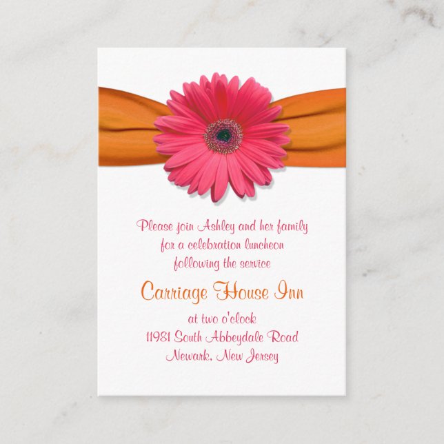 Pink Gerber Daisy Bat Mitzvah Empfang Card Begleitkarte (Vorderseite)