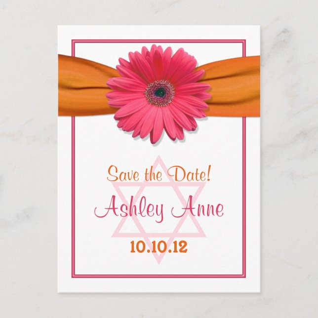 Pink Gerber Daisy Bat Mitzvah Save the Date Ankündigungspostkarte (Vorderseite)