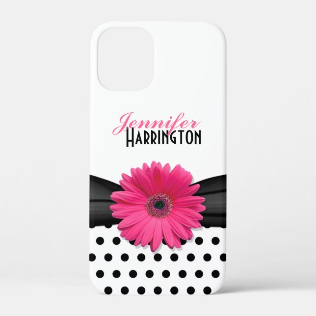 Pink Gerber Daisy Black Polka Dot iPhone 6 coque (Verso)