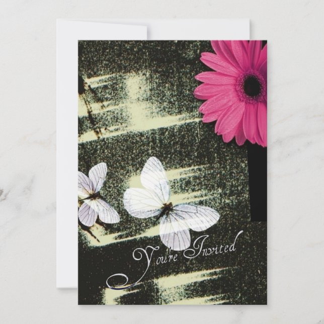 Pink Gerber Daisy Butterfly Dream Birthday Party Einladung (Vorderseite)