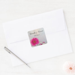 Pink Gerber Daisy Buttons Hochzeitsknöpfe Umschlag Quadratischer Aufkleber