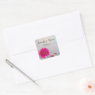 Pink Gerber Daisy Buttons Hochzeitsknöpfe Umschlag Quadratischer Aufkleber